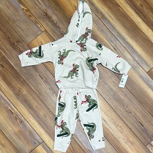 Carter's Dinosaur Print Hoodie and Pants Set - Green and Cream